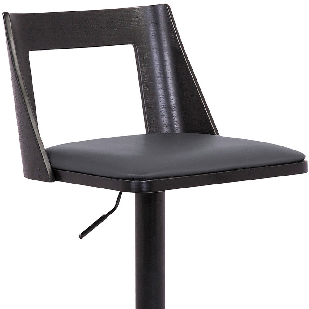 42" Gray And Black Faux Leather Swivel Adjustable Height Bar Chair With Footrest