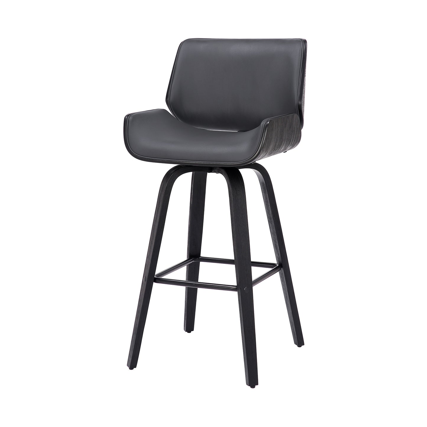 42" Gray Faux Leather And Iron Swivel Bar Height Chair