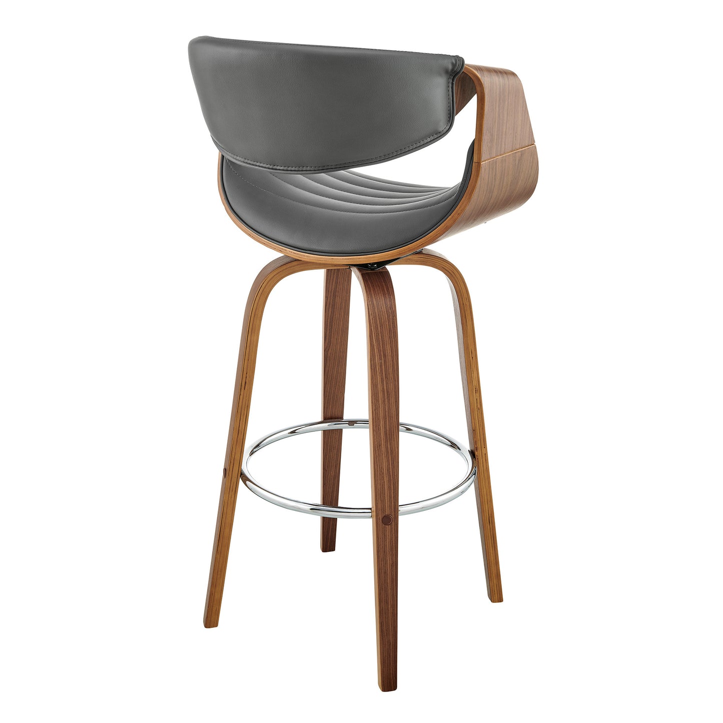 30" Gray and Brown Faux Leather Swivel Bar Chair With Footrest