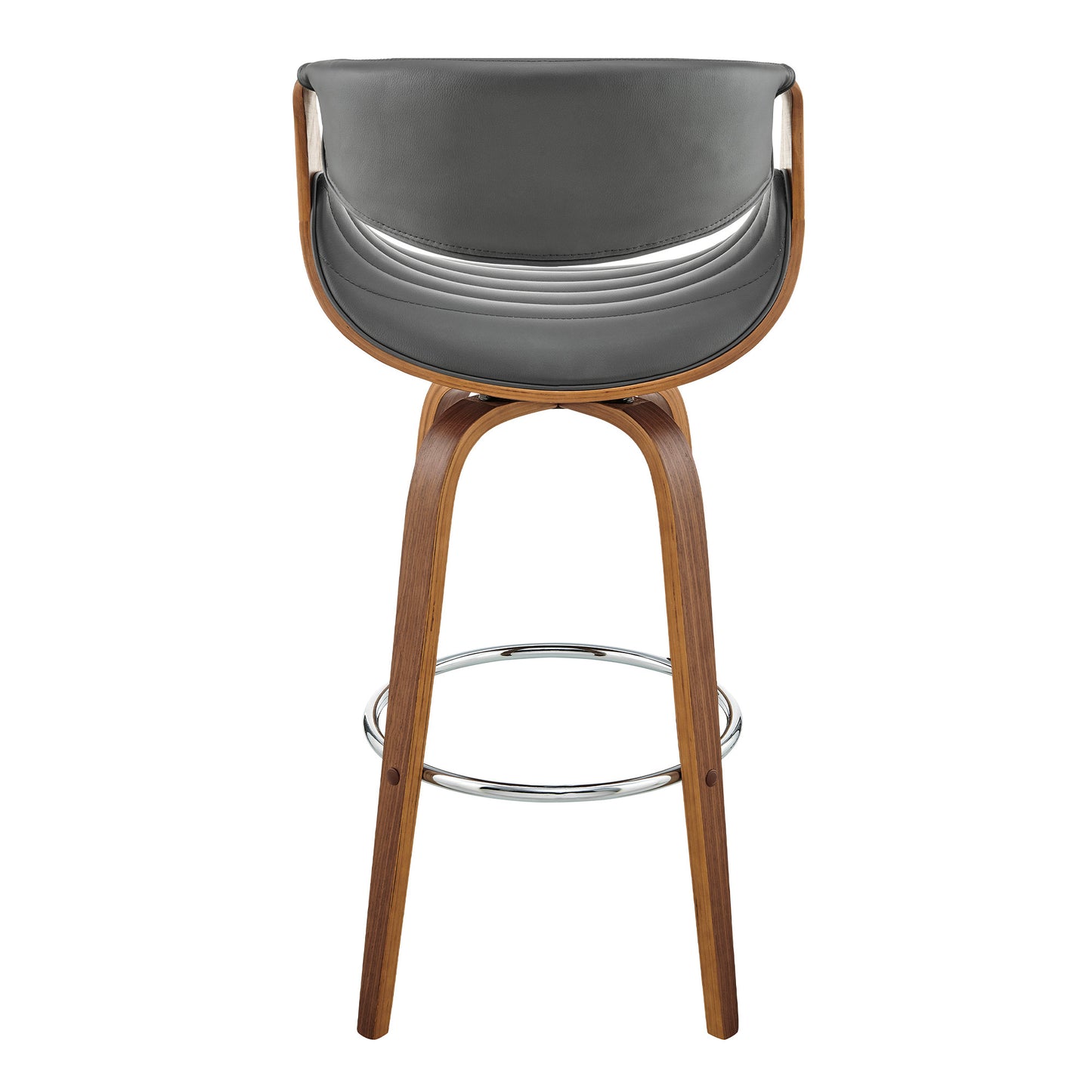 30" Gray and Brown Faux Leather Swivel Bar Chair With Footrest