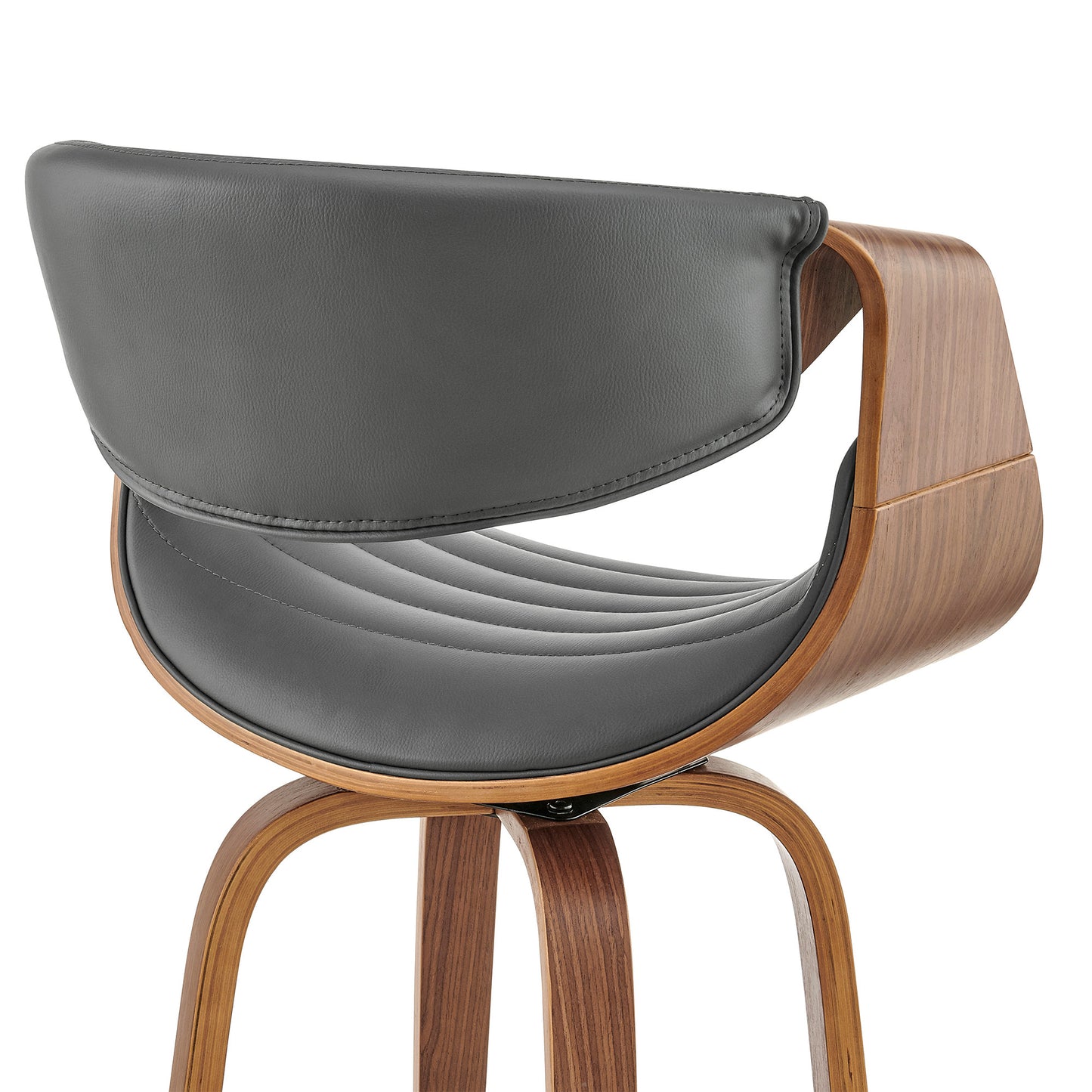30" Gray and Brown Faux Leather Swivel Bar Chair With Footrest