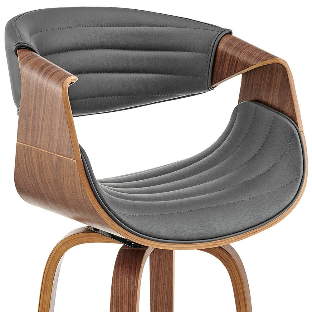 30" Gray and Brown Faux Leather Swivel Bar Chair With Footrest
