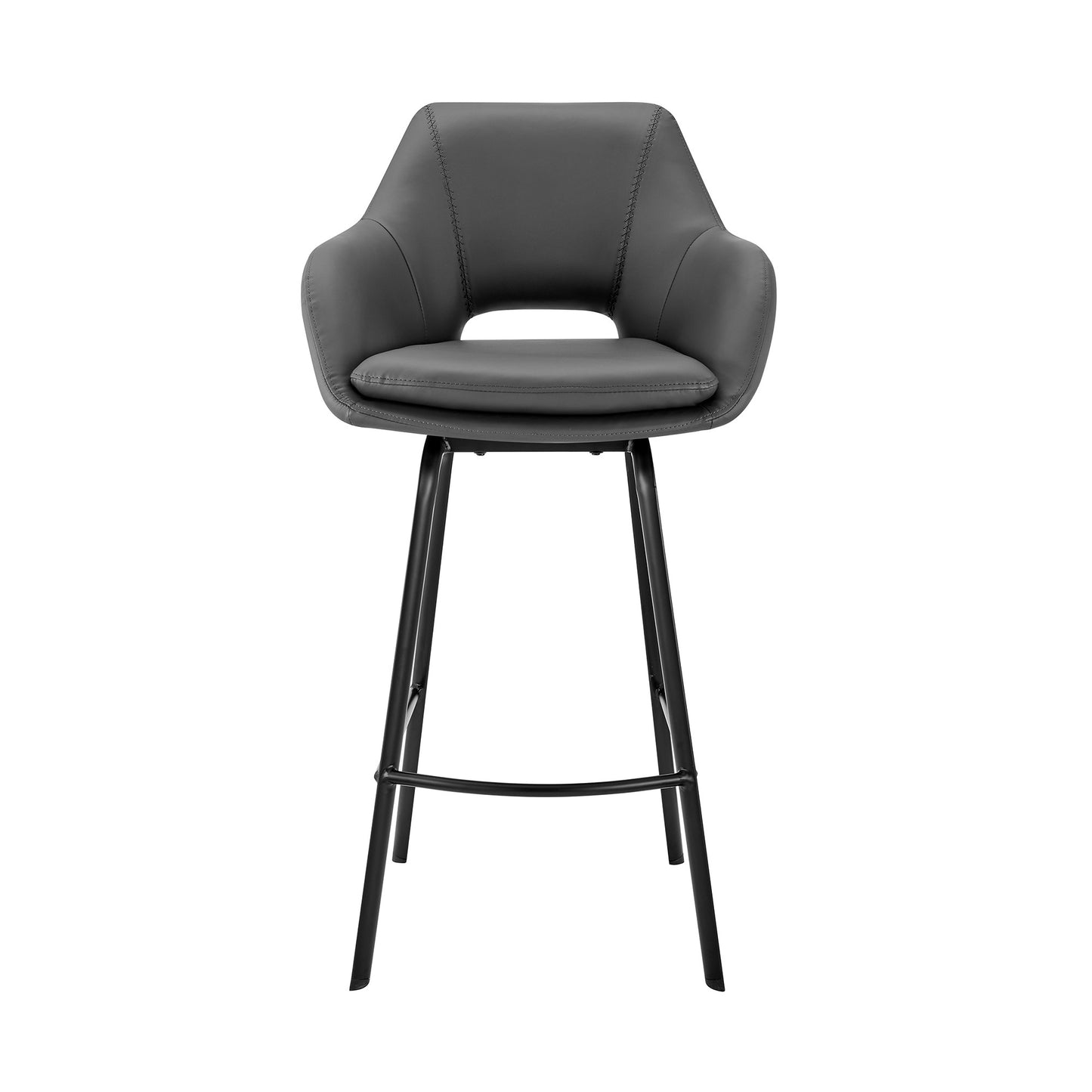 26" Gray on Black Faux Leather Comfy Swivel Counter Stool