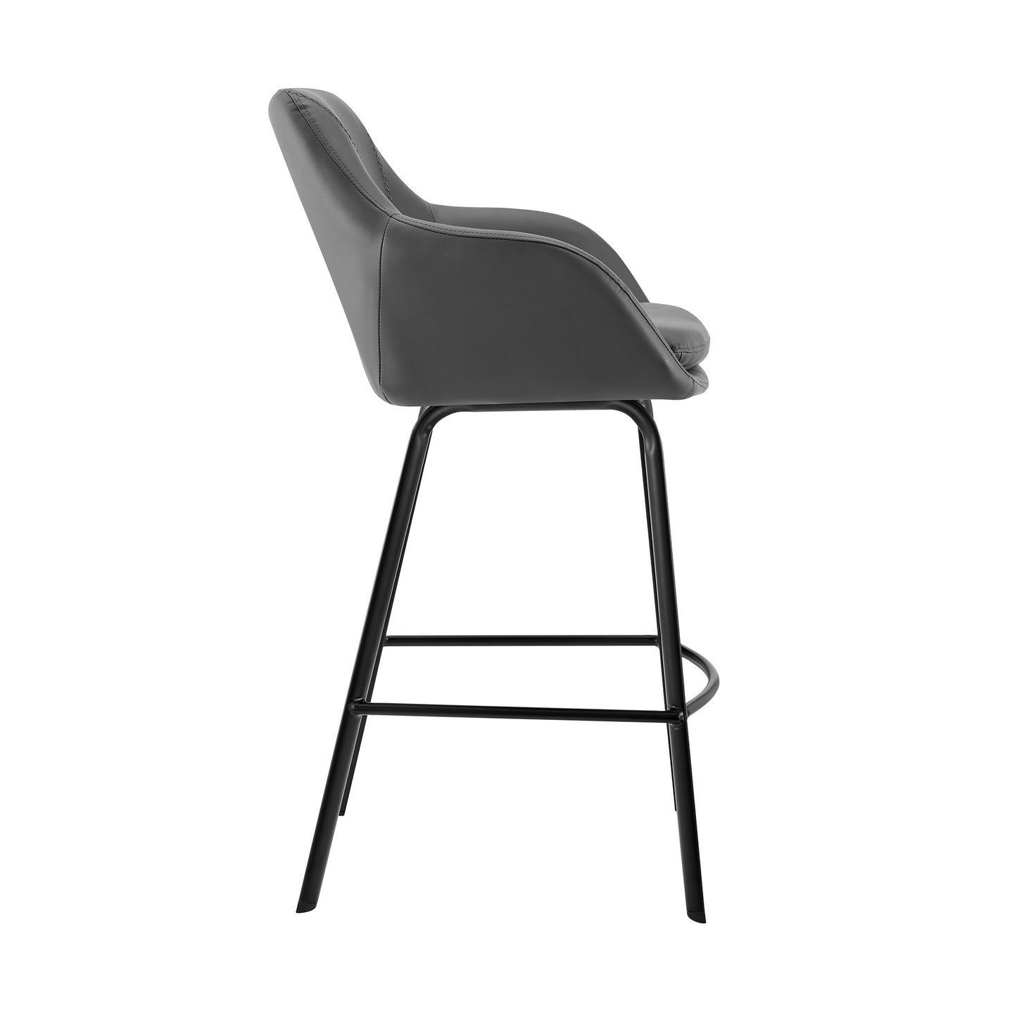 26" Gray on Black Faux Leather Comfy Swivel Counter Stool