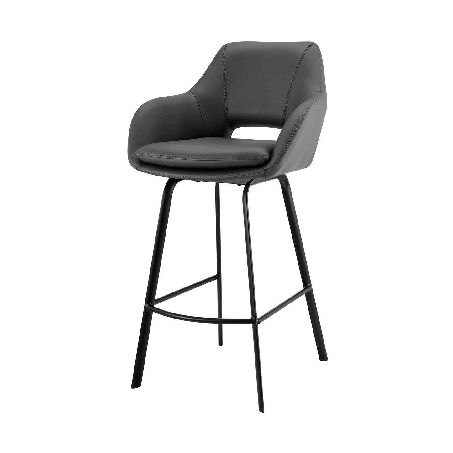 26" Gray on Black Faux Leather Comfy Swivel Counter Stool