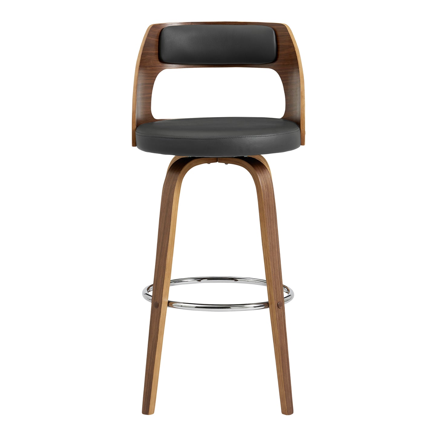 30" Retro Mod Grey Faux Leather and Walnut Swivel Counter Stool