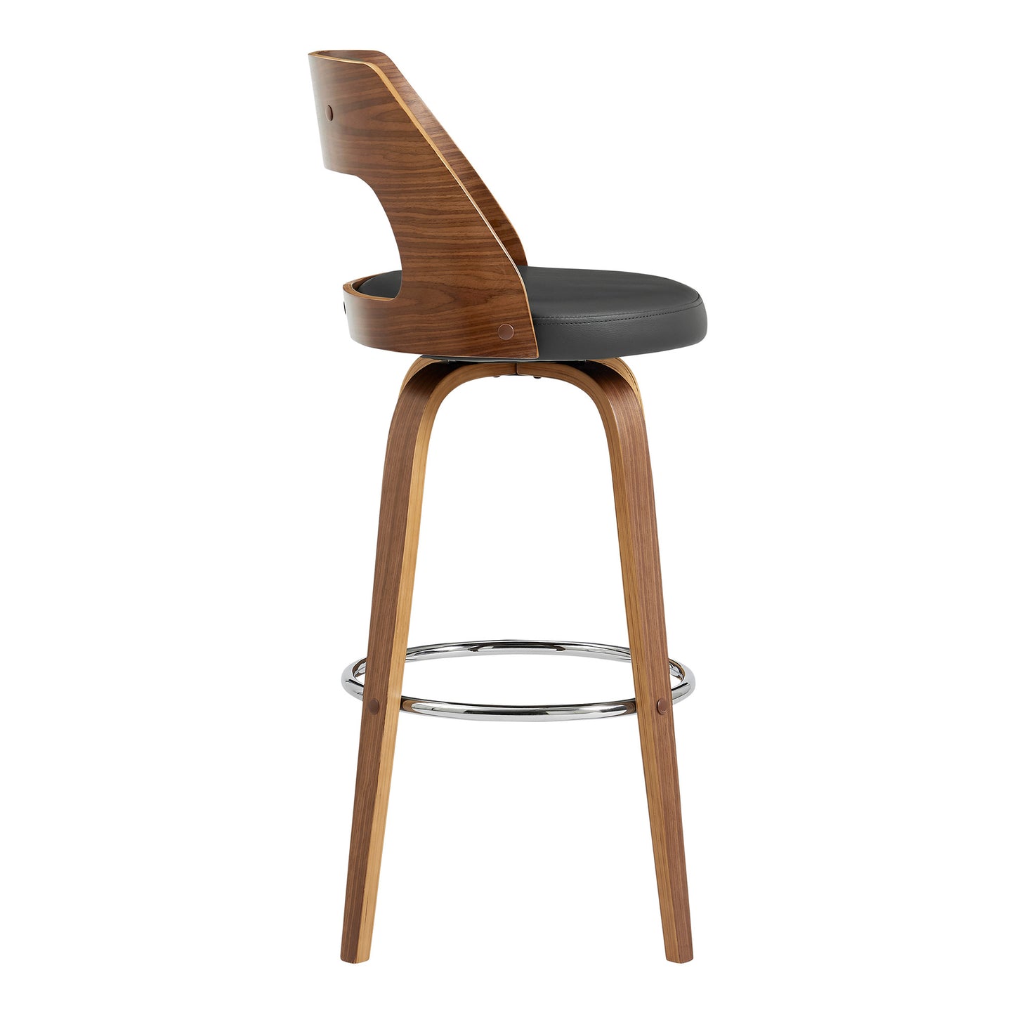 30" Retro Mod Grey Faux Leather and Walnut Swivel Counter Stool