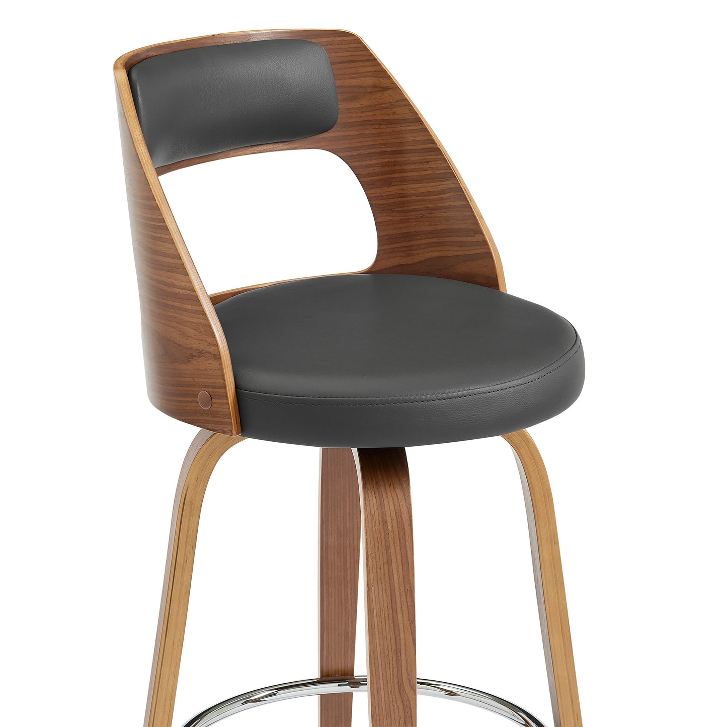 30" Retro Mod Grey Faux Leather and Walnut Swivel Counter Stool