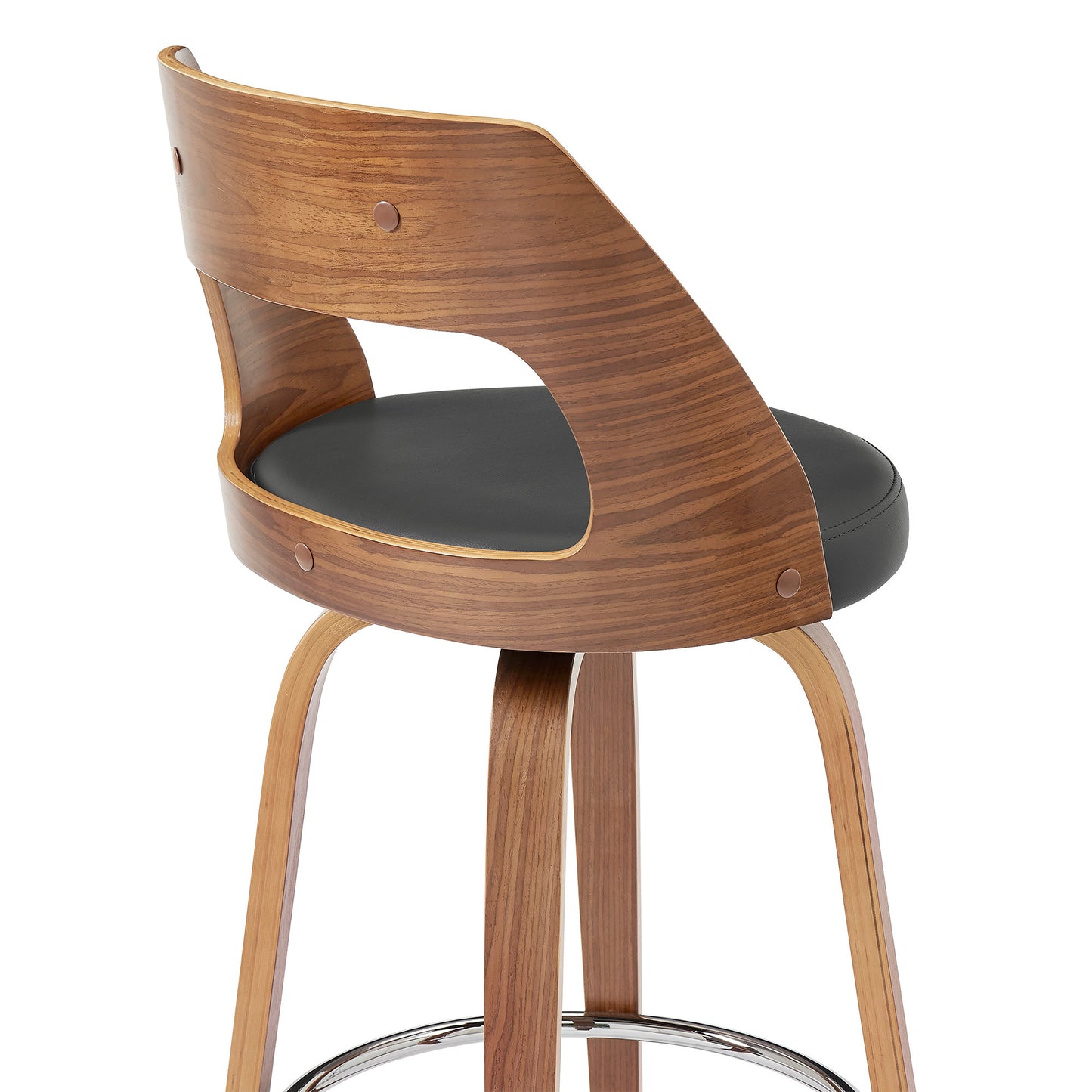30" Retro Mod Grey Faux Leather and Walnut Swivel Counter Stool
