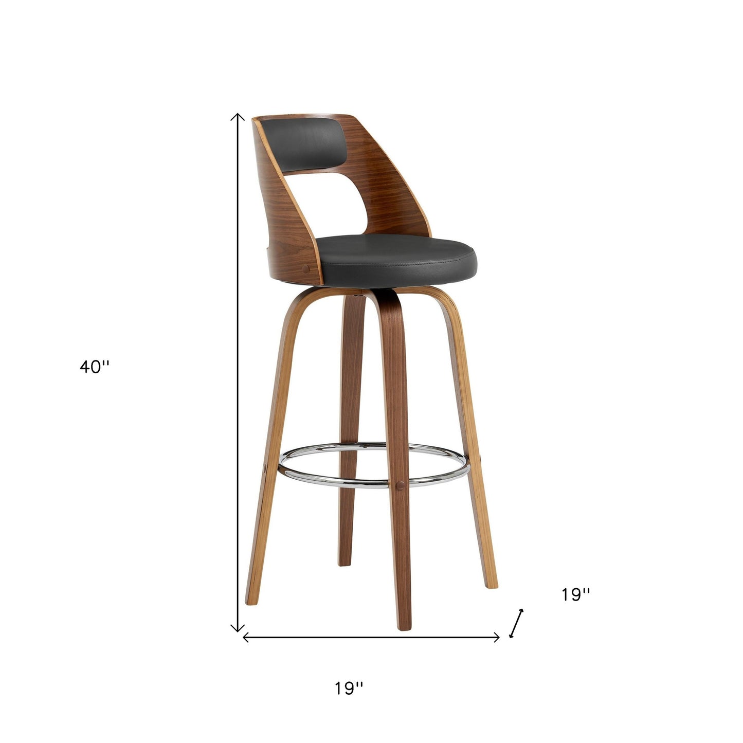 30" Retro Mod Grey Faux Leather and Walnut Swivel Counter Stool