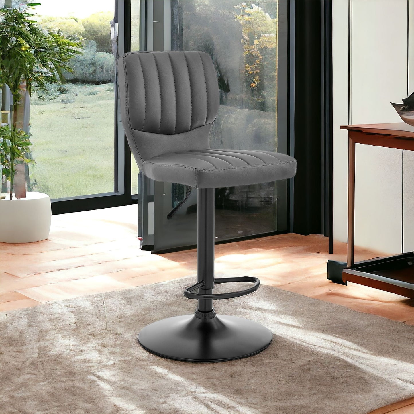 Gray Faux Leather Textured Adjustable Bar Stool