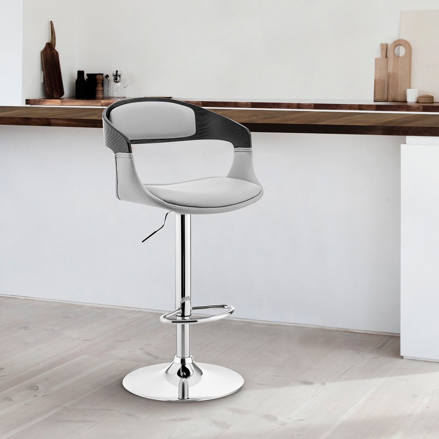 43" Gray And Silver Iron Swivel Low Back Adjustable Height Bar Chair With Footrest