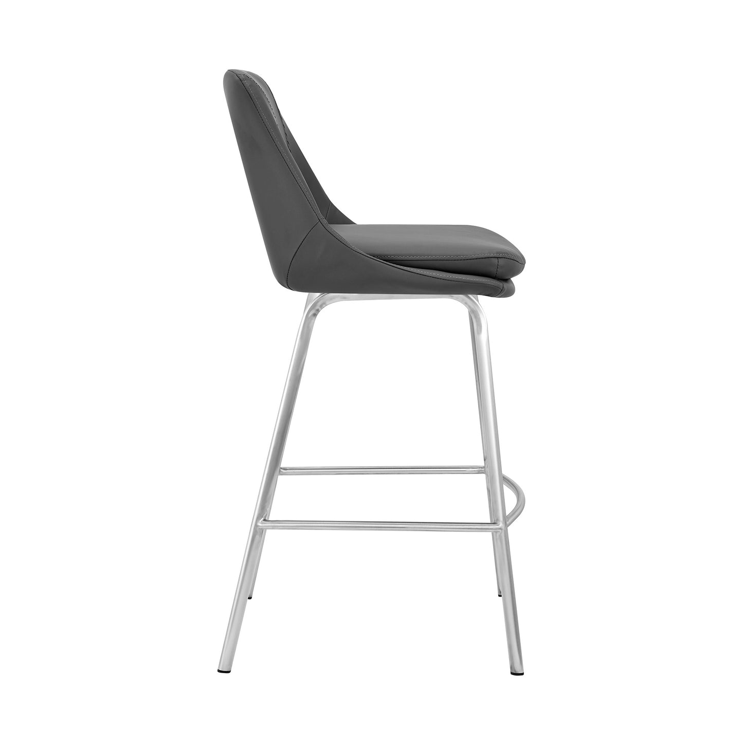 26" Elegant Grey Faux Leather Counter Stool with Stainless Steel Frame