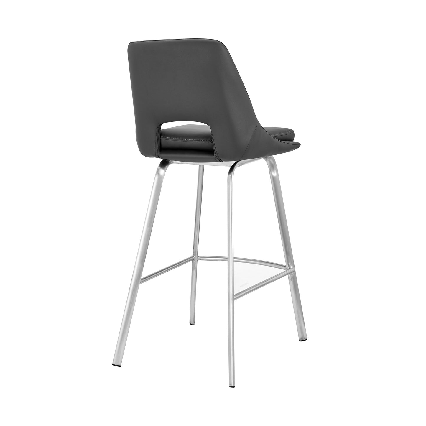 26" Elegant Grey Faux Leather Counter Stool with Stainless Steel Frame