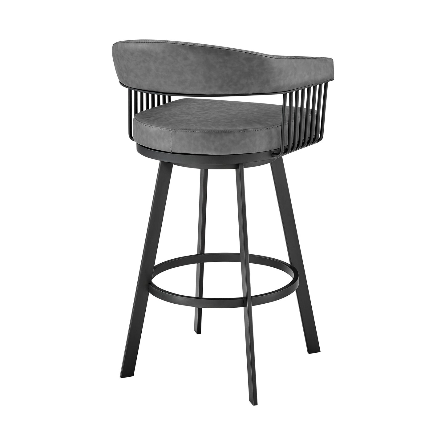 26" Mod Grey Faux Leather Black Finish Swivel Bar Stool
