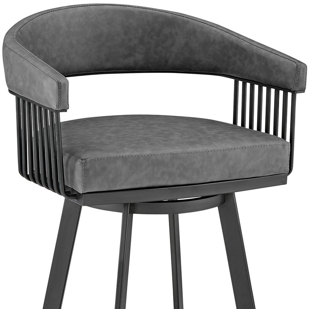 30" Mod Gray Faux Leather Black Finish Swivel Bar Stool