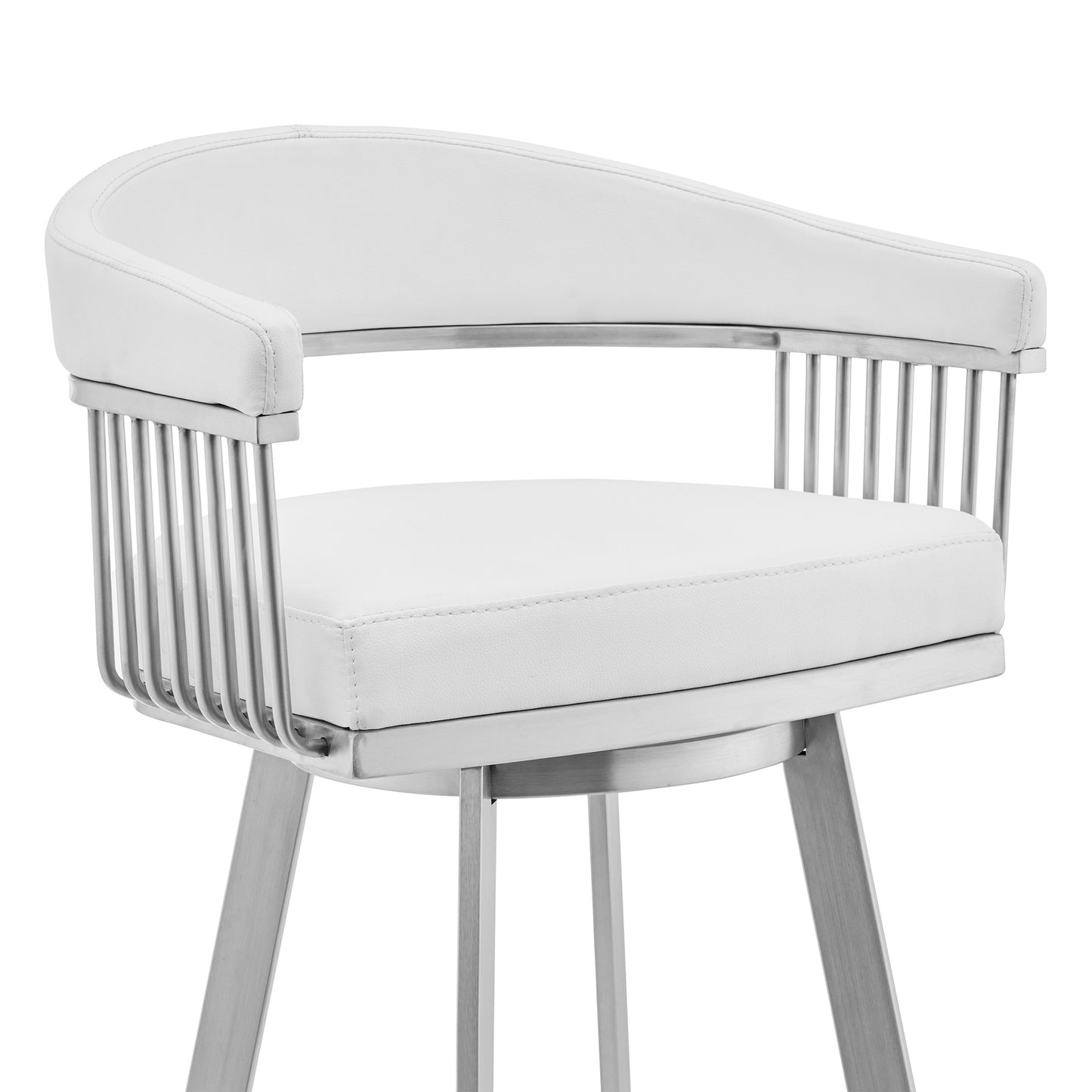 30" Mod White Faux Leather Brushed Silver Finish Swivel Bar Stool