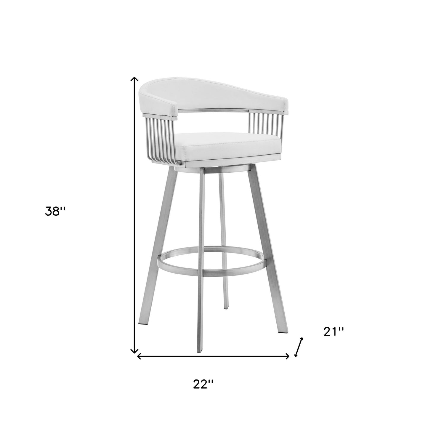 30" Mod White Faux Leather Brushed Silver Finish Swivel Bar Stool