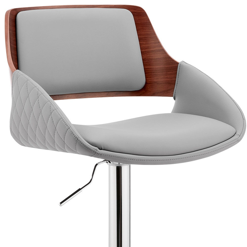 Grey Faux Leather Adjustable Chrome Swivel Bar Stool