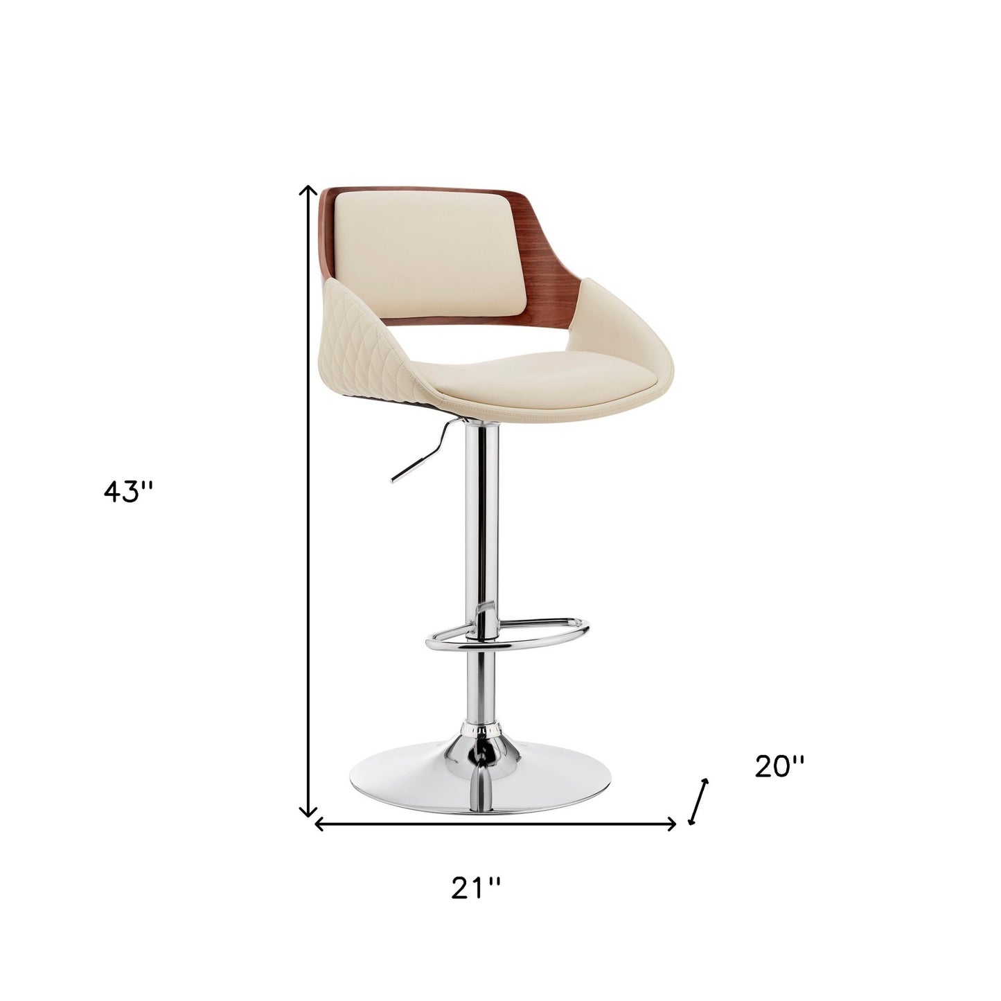 Cream Faux Leather Adjustable Chrome Swivel Bar Stool