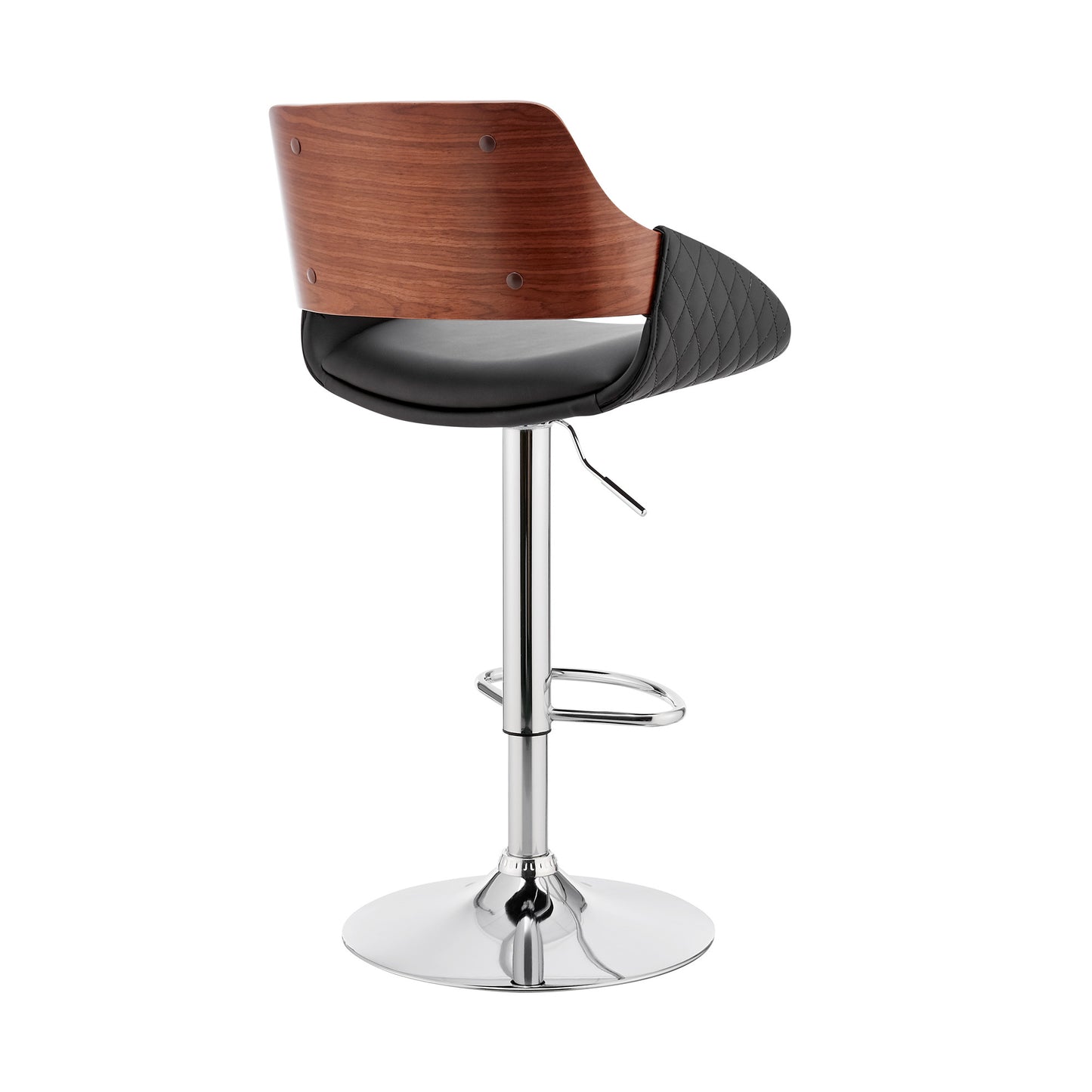 43" Black And Silver Iron Swivel Low Back Adjustable Height Bar Chair With Footrest