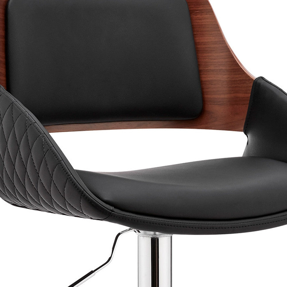 43" Black And Silver Iron Swivel Low Back Adjustable Height Bar Chair With Footrest