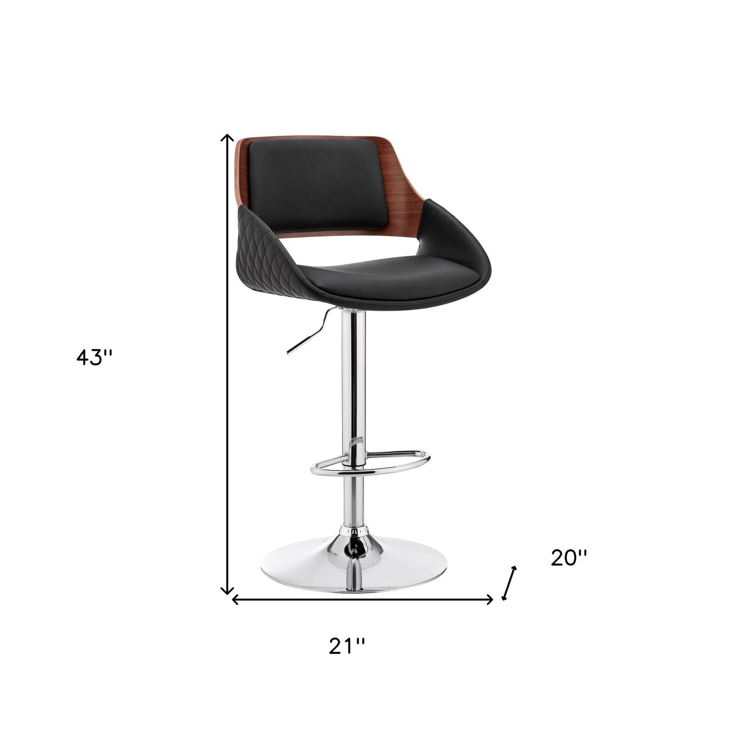 43" Black And Silver Iron Swivel Low Back Adjustable Height Bar Chair With Footrest