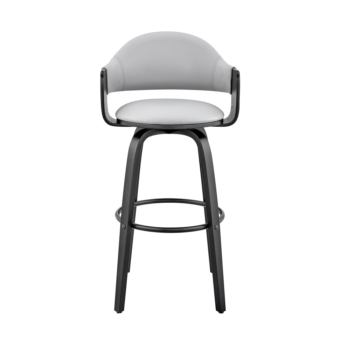 30" Rich Grey Faux Leather Walnut Wood Bar Stool