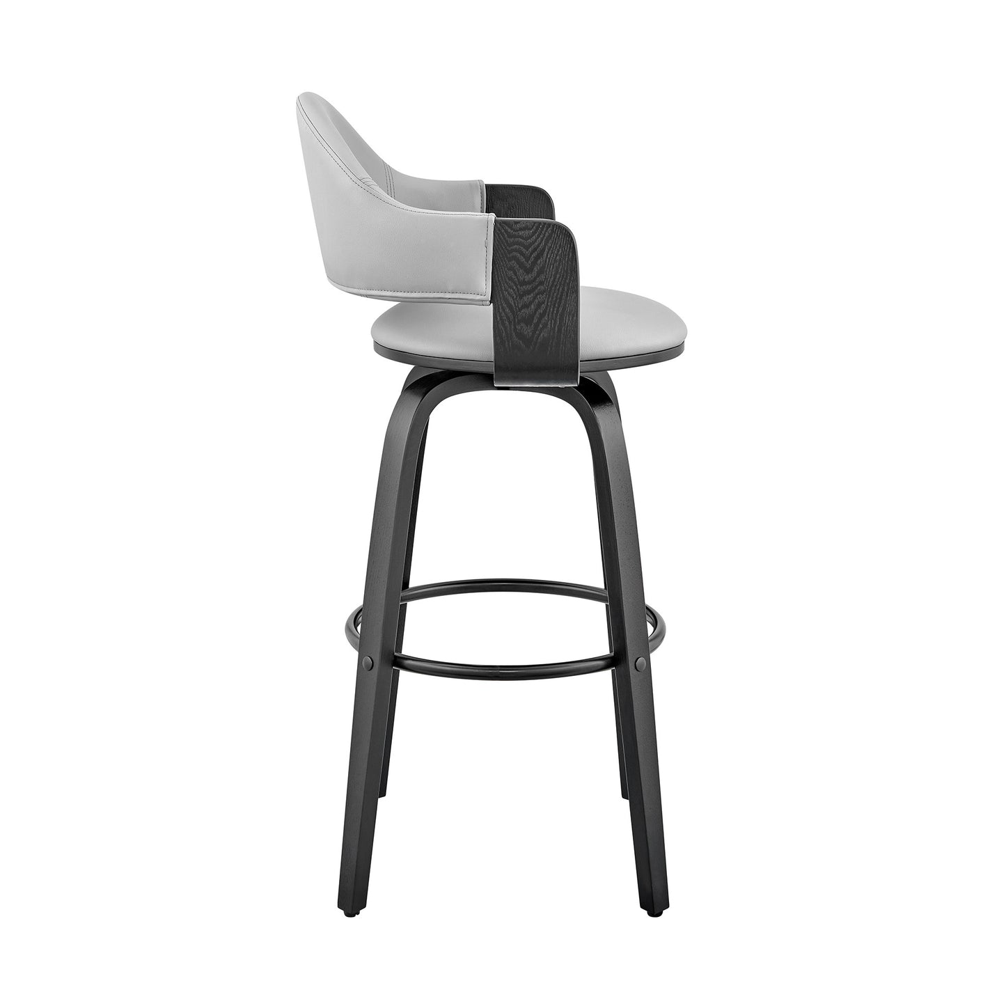 30" Rich Grey Faux Leather Walnut Wood Bar Stool