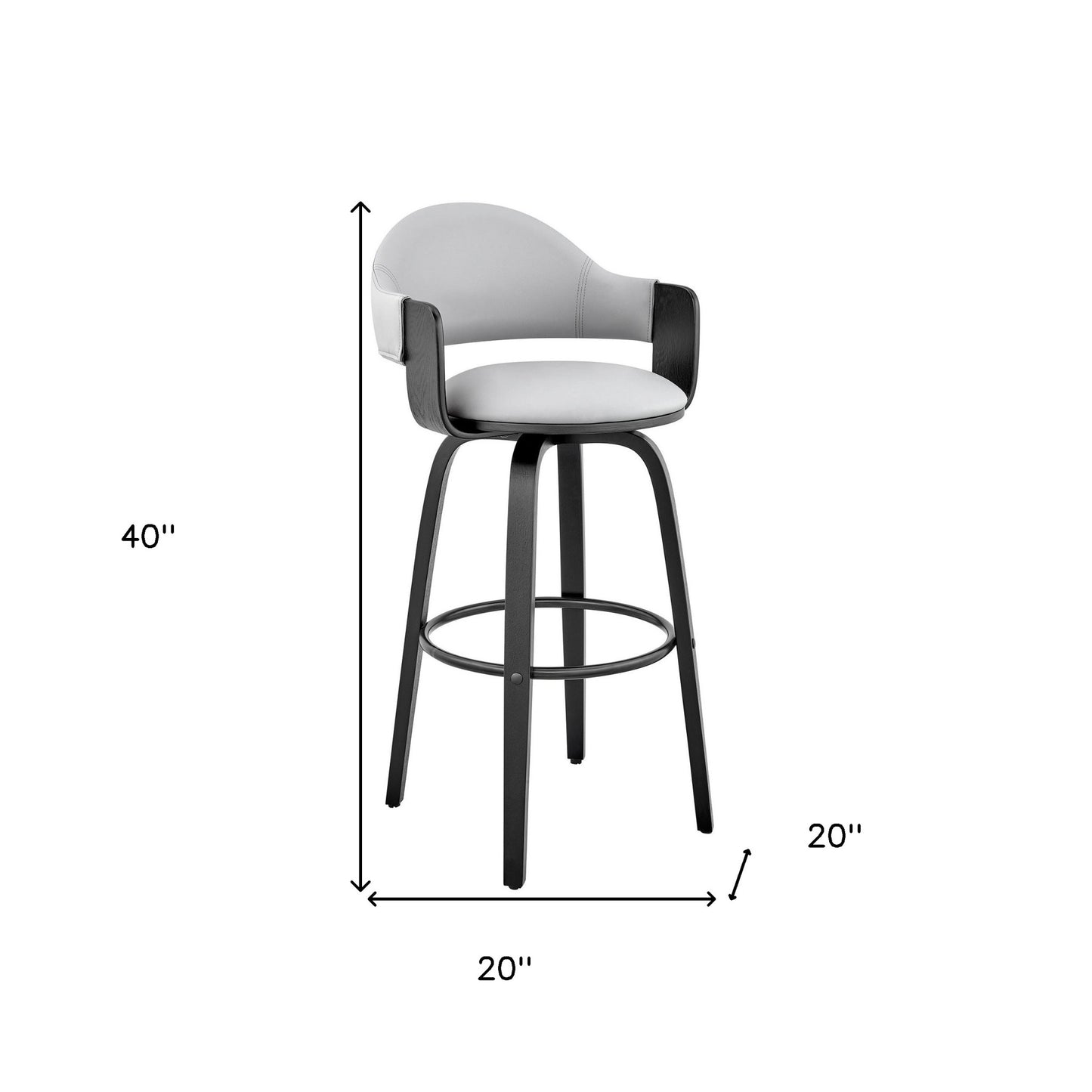 30" Rich Grey Faux Leather Walnut Wood Bar Stool