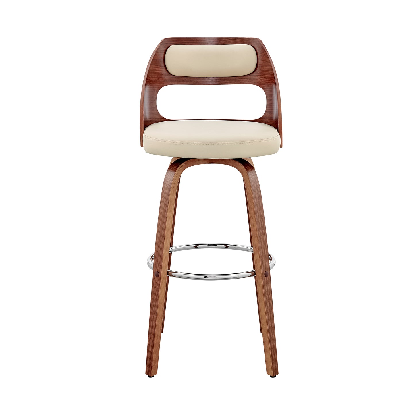 37" Cream Faux Leather And Manufactured Wood Swivel Counter Height Bar Chair