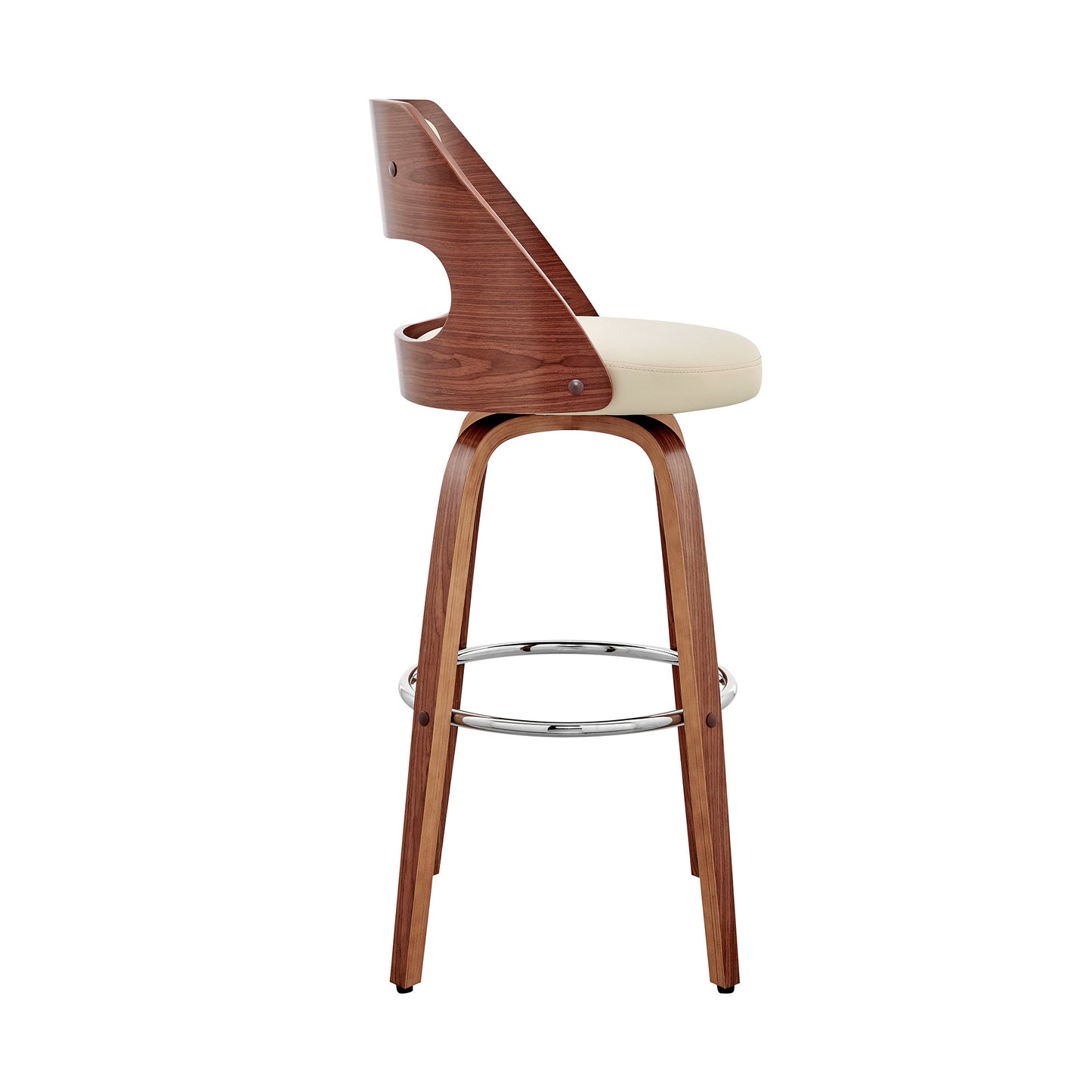 37" Cream Faux Leather And Manufactured Wood Swivel Counter Height Bar Chair