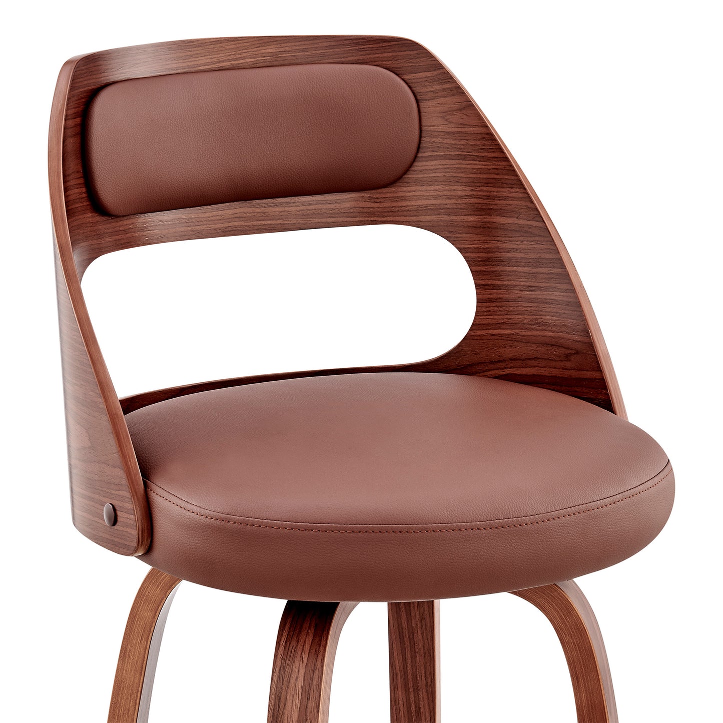 37" Brown Faux Leather And Manufactured Wood Swivel Counter Height Bar Chair