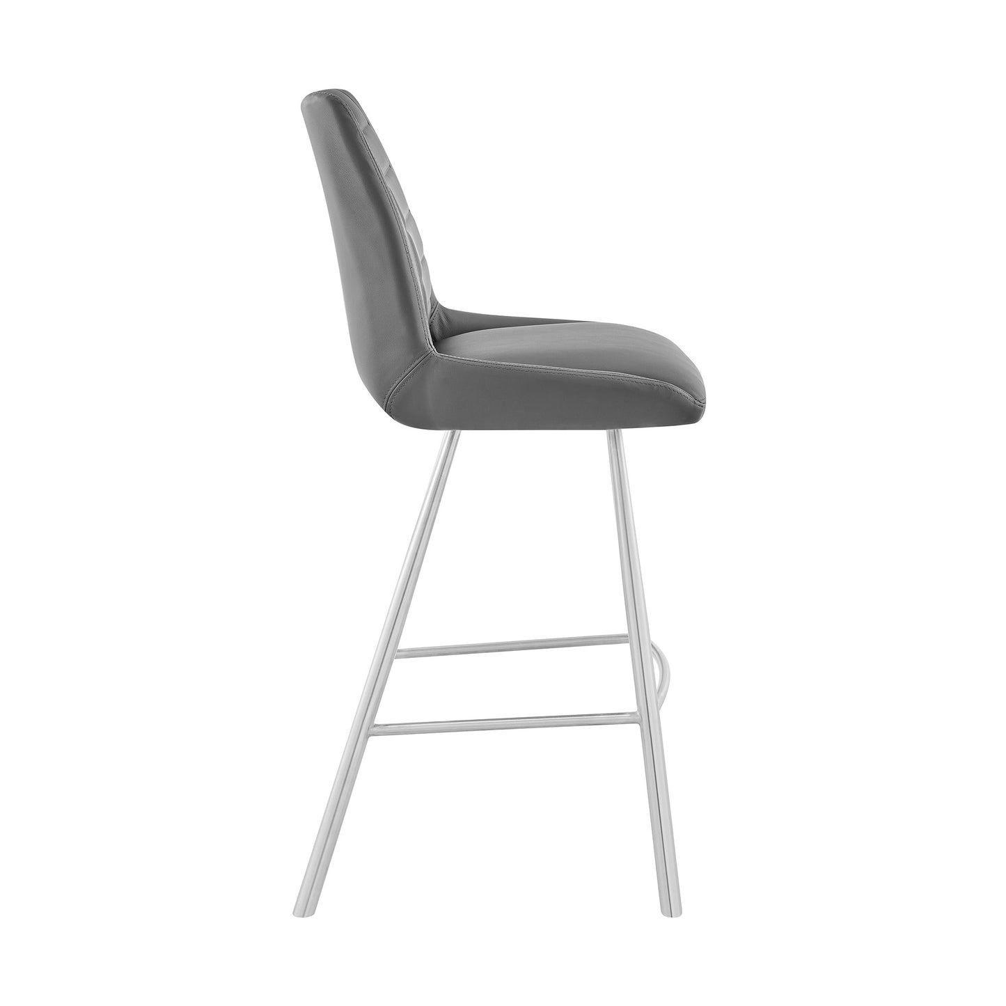 30" Grey Faux Leather and Brushed Stainless Steel Bar Stool