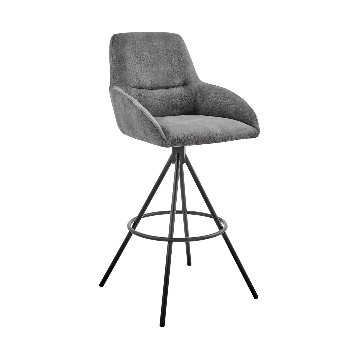 38" Charcoal Microfiber and Black Iron Counter Height Bar Chair