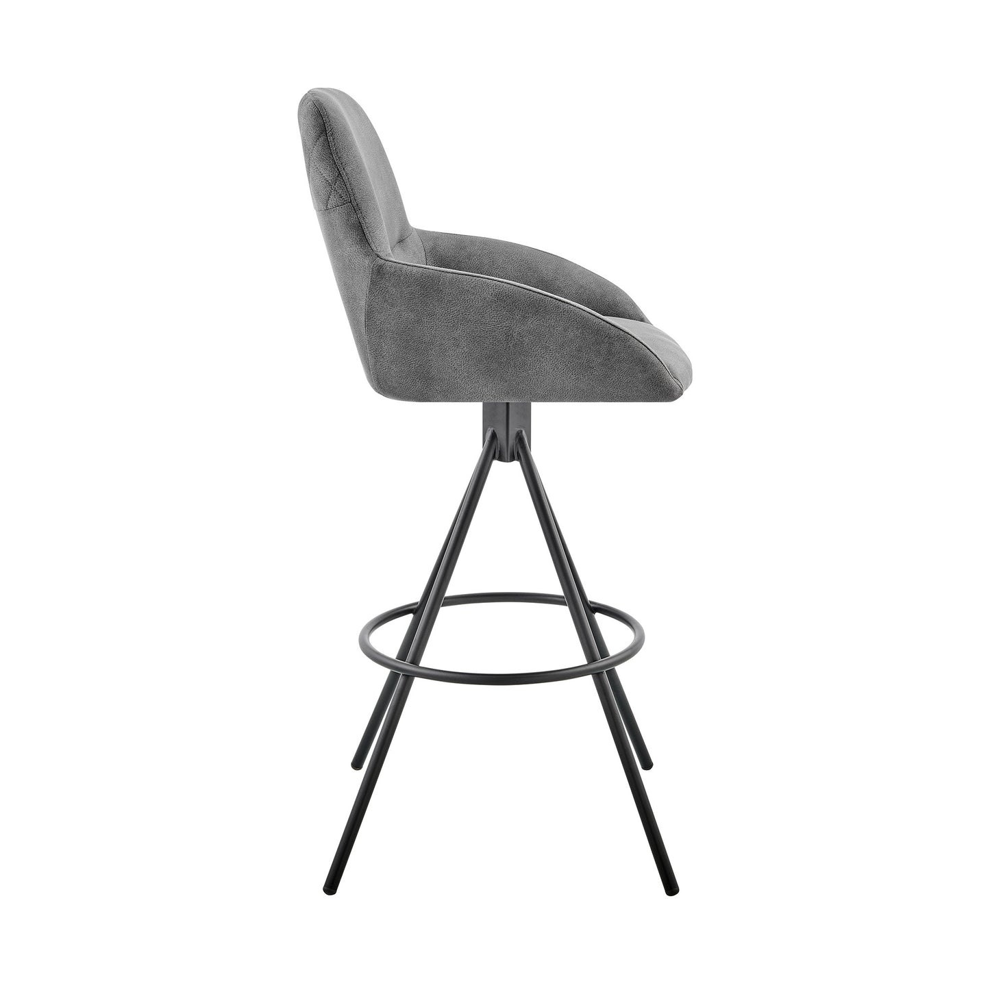 38" Charcoal Microfiber and Black Iron Counter Height Bar Chair