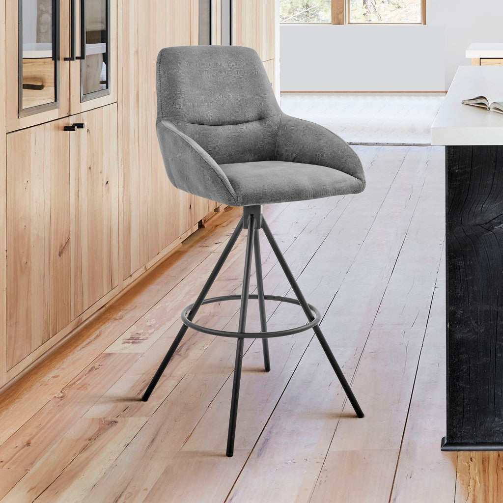 41" Charcoal Microfiber and Black Iron Bar Height Chair
