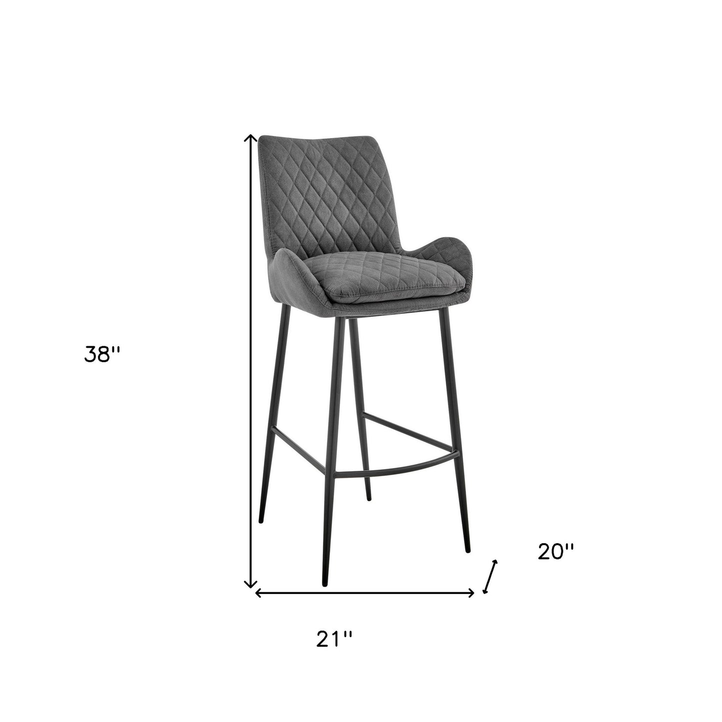 38" Charcoal Microfiber and Black Iron Counter Height Bar Chair