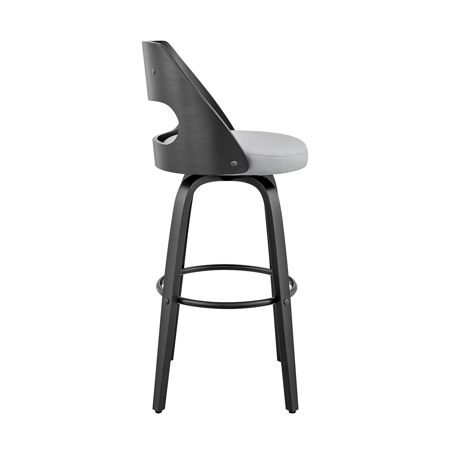 37" Gray Faux Leather And Iron Swivel Counter Height Bar Chair