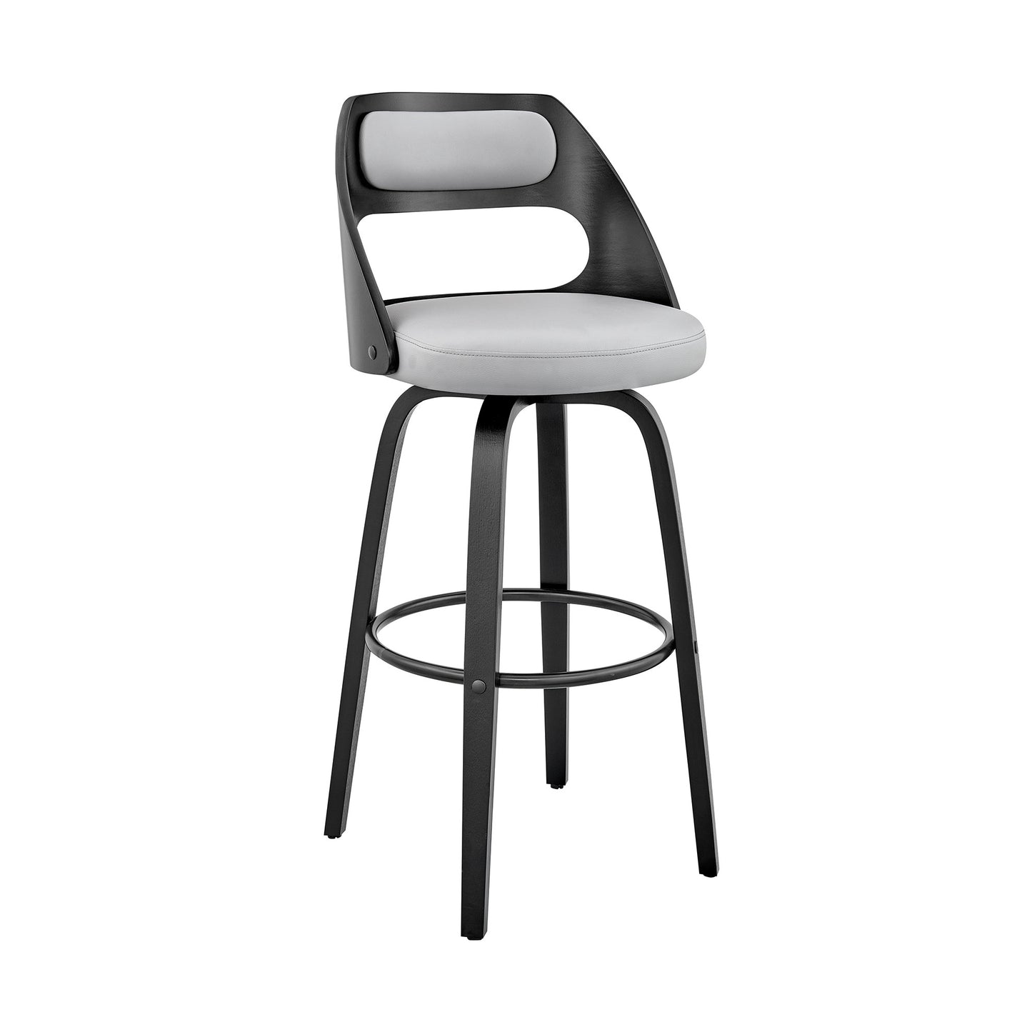 37" Gray Faux Leather And Iron Swivel Counter Height Bar Chair