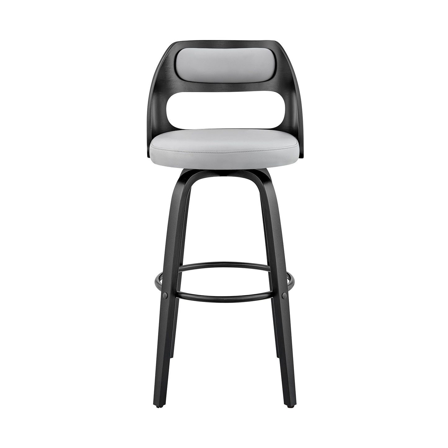 37" Gray Faux Leather And Iron Swivel Counter Height Bar Chair
