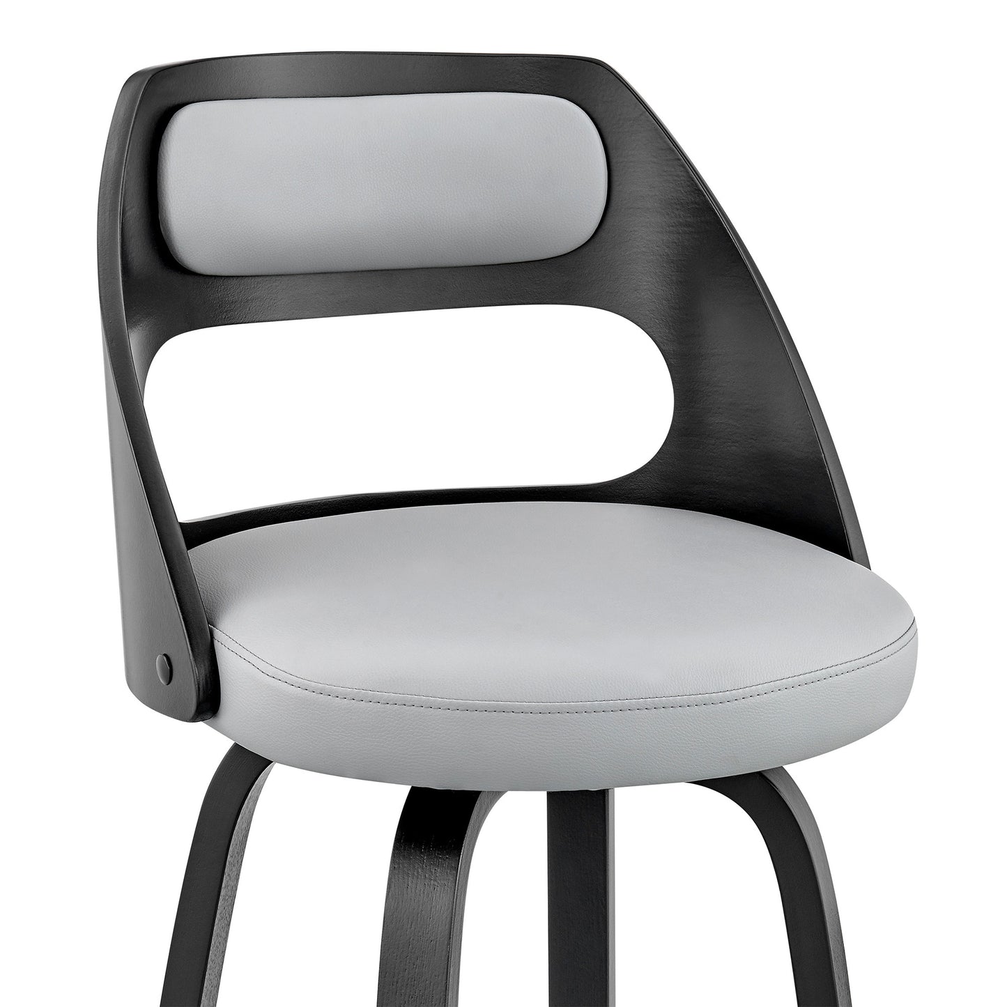 37" Gray Faux Leather And Iron Swivel Counter Height Bar Chair