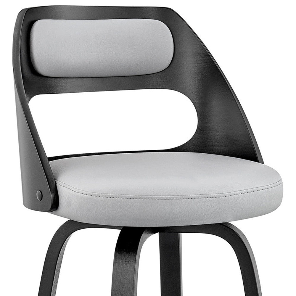 37" Gray Faux Leather And Iron Swivel Counter Height Bar Chair