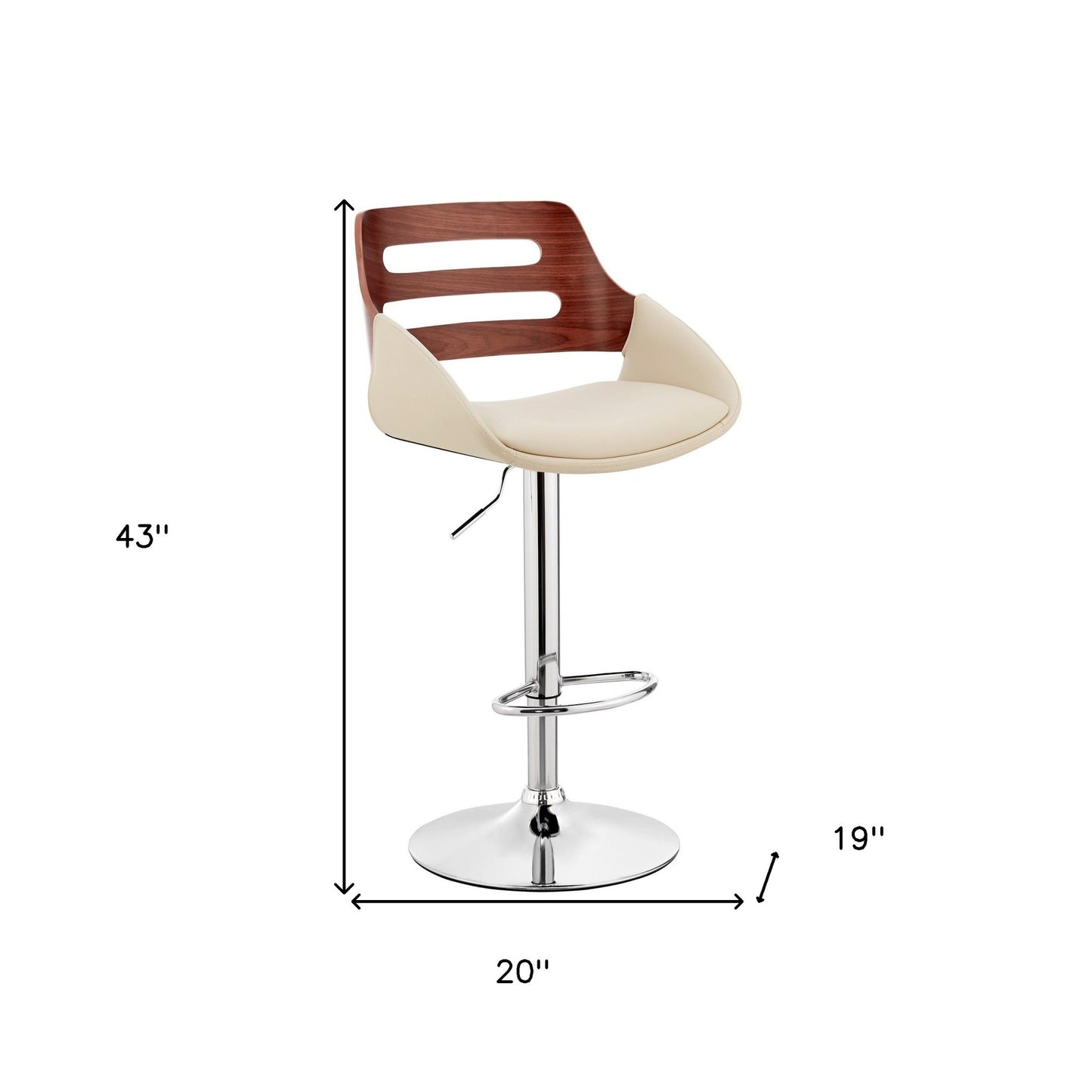 Cream Faux Leather and Walnut Wood Adjustable Bar Stool