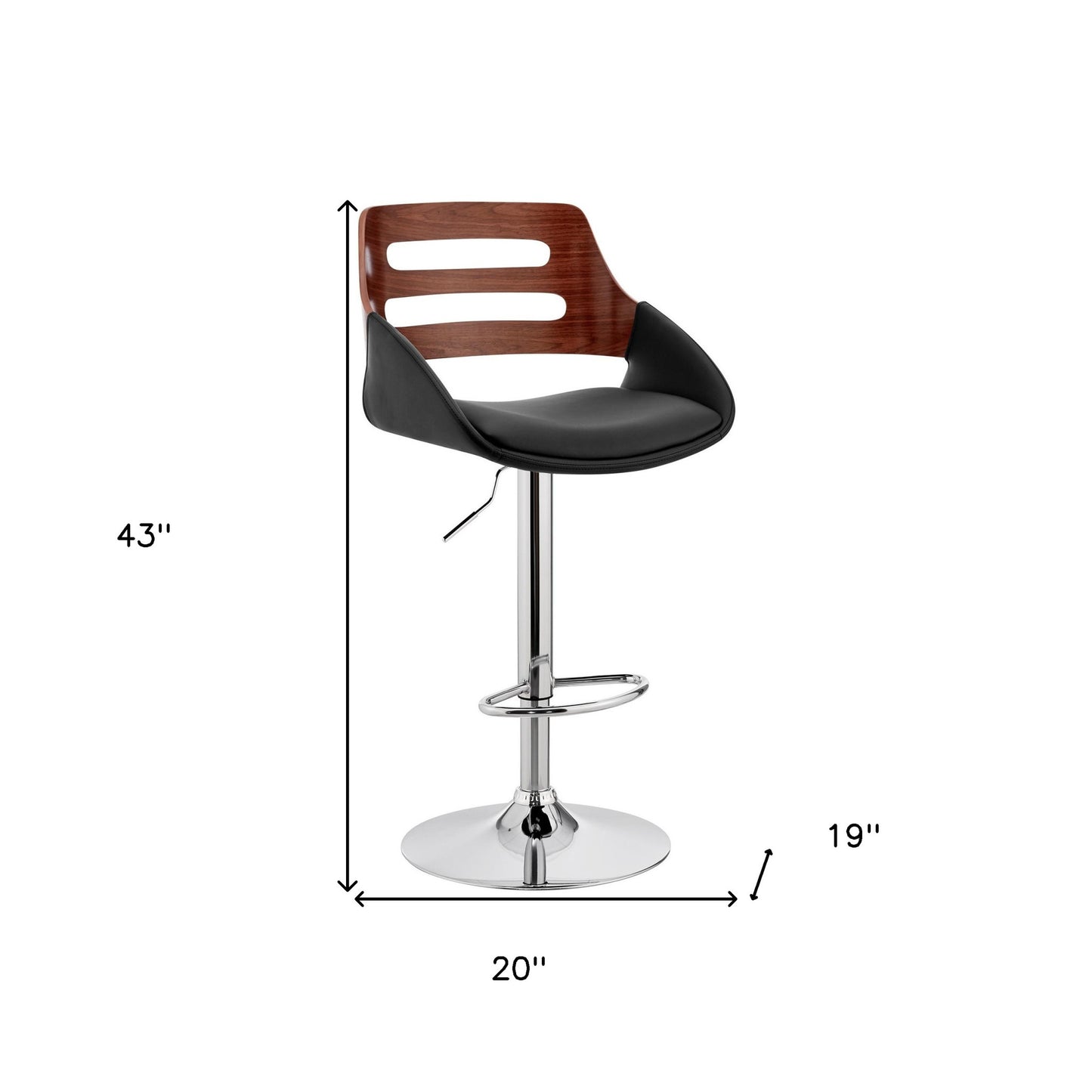 Black Faux Leather and Walnut Wood Adjustable Bar Stool