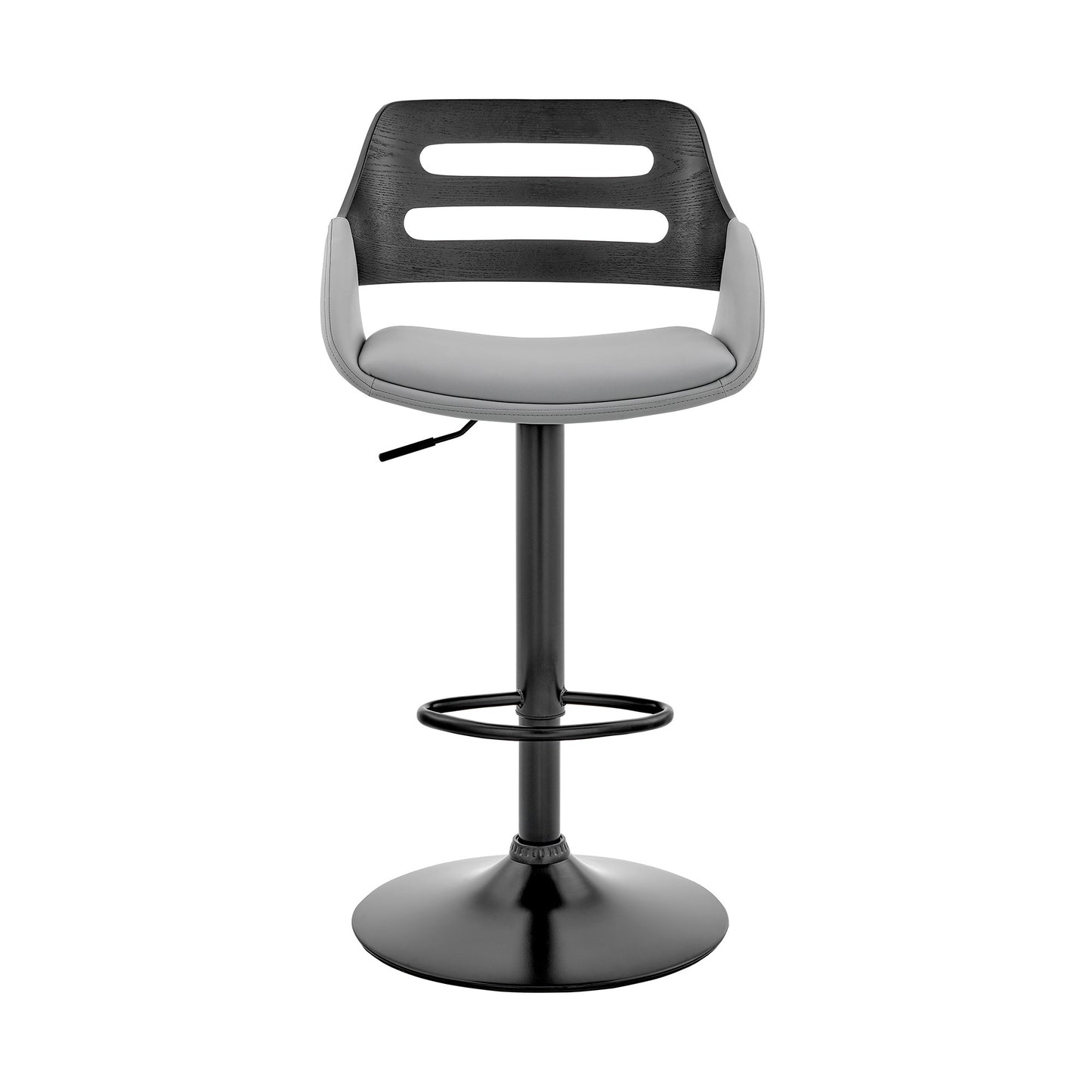 43" Gray And Black Iron Swivel Low Back Adjustable Height Bar Chair With Footrest