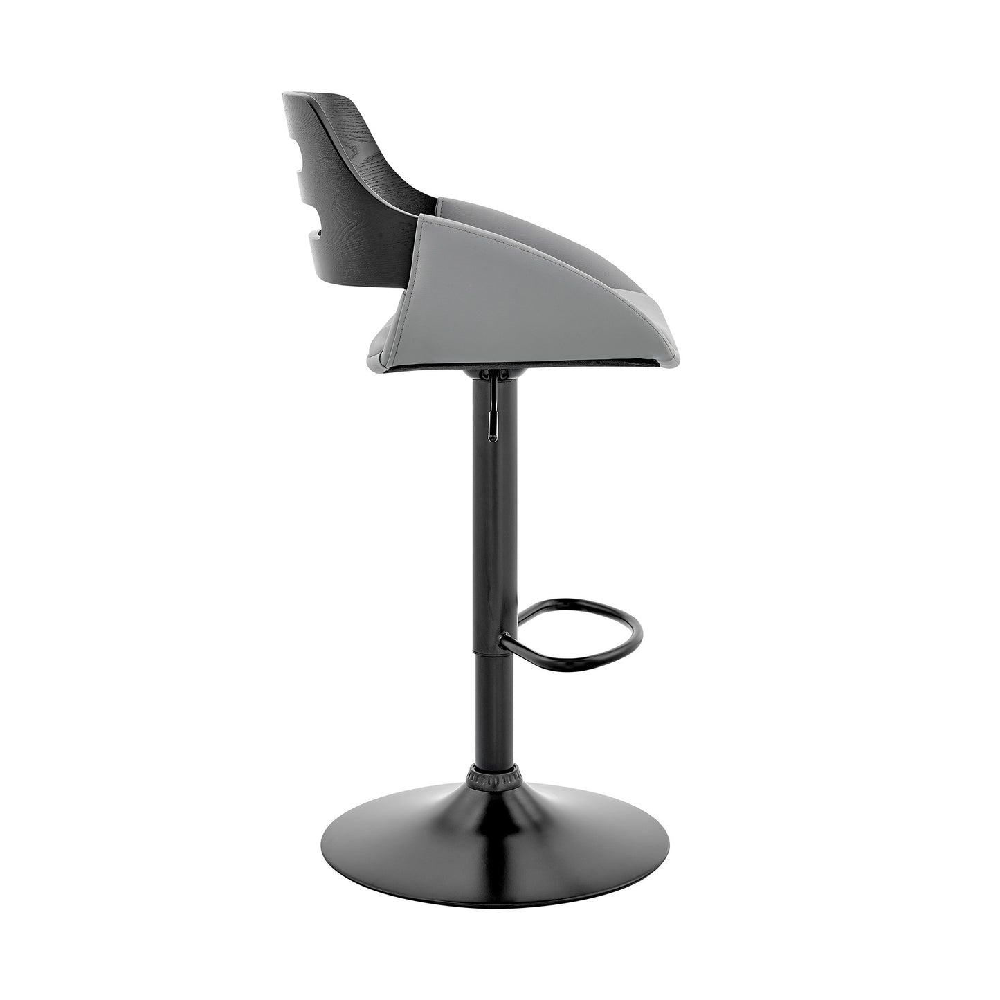 43" Gray And Black Iron Swivel Low Back Adjustable Height Bar Chair With Footrest