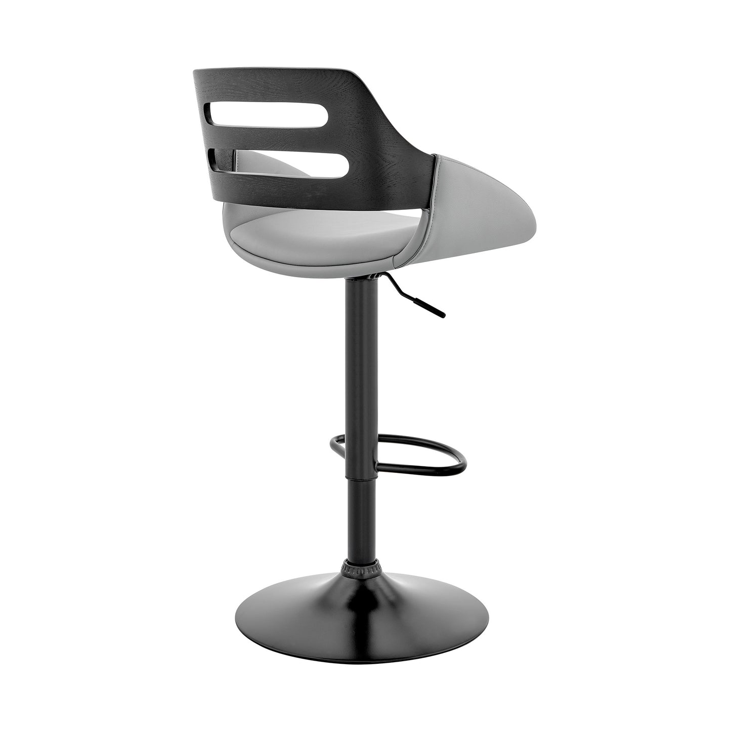 43" Gray And Black Iron Swivel Low Back Adjustable Height Bar Chair With Footrest