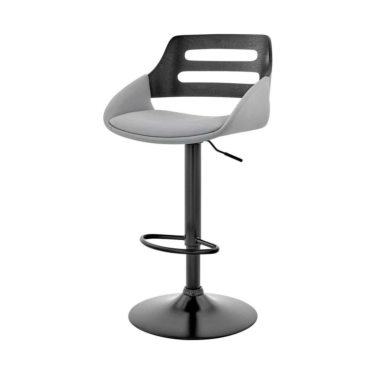 43" Gray And Black Iron Swivel Low Back Adjustable Height Bar Chair With Footrest