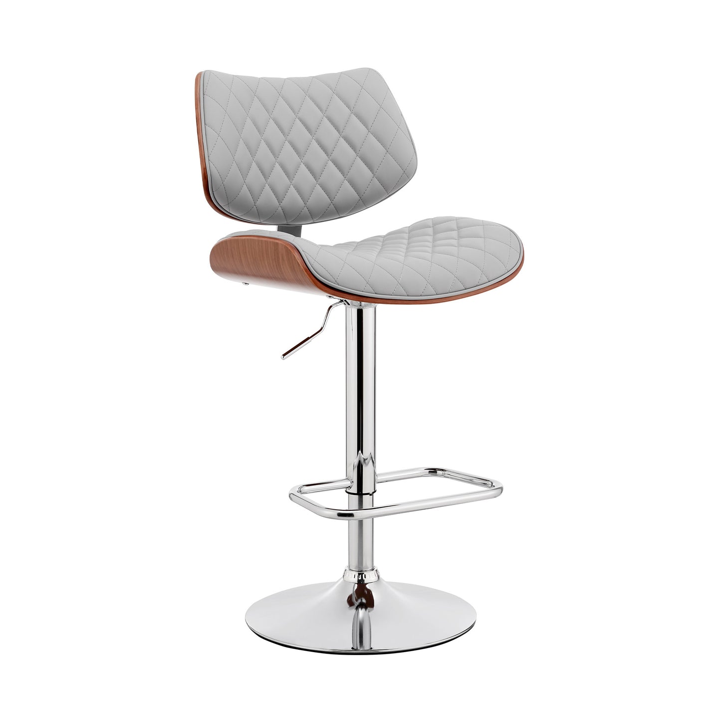 45" Gray Faux Leather And Iron Swivel Adjustable Height Bar Chair